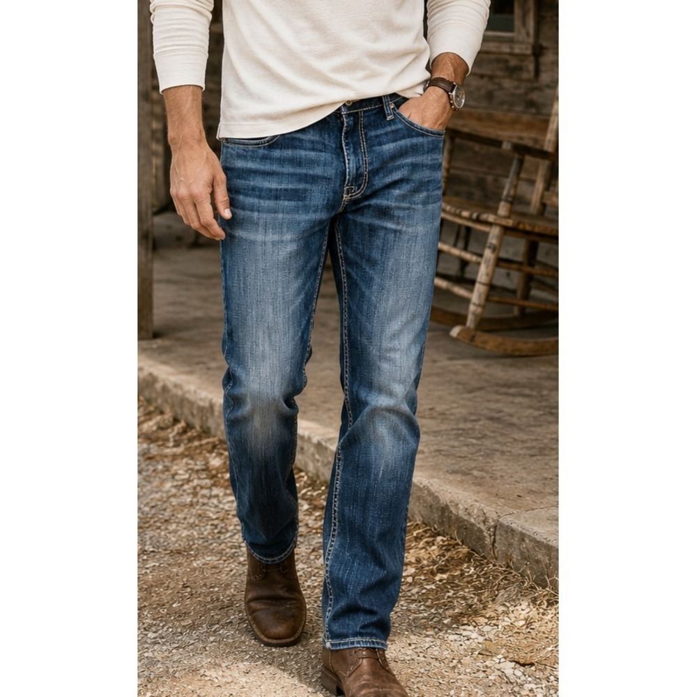 BKE Mens Mason Taper Jeans 34R Blue Denim Rugged Classic Americana Casual Skater